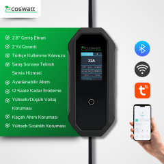 Coswatt Taşınabilir Şarj Cihazı 7 kW / 32A / Tip-2 / 3x32A Fiş / 5m Kablolu / 220V AC / Ev Tipi Dönüştürücü Kablo ve Taşıma Çantası Hediyeli