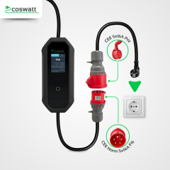 Coswatt Taşınabilir Şarj Cihazı 11 kW / 3P-16A / Tip-2 / 5x16A Fiş / 5m Kablolu / 380V AC / Ev Tipi Dönüştürücü Kablo ve Taşıma Çantası Hediyeli