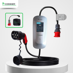 Coswatt Taşınabilir Şarj Cihazı 22 kW / 3P-32A / Tip-2 / 5x32A Fiş / 5m Kablolu / 380V AC / Ev Tipi Dönüştürücü Kablo ve Taşıma Çantası Hediyeli