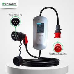 Coswatt Taşınabilir Şarj Cihazı 22 kW / 3P-32A / Tip-2 / 5x32A Fiş / 5m Kablolu / 380V AC / Ev Tipi Dönüştürücü Kablo ve Taşıma Çantası Hediyeli