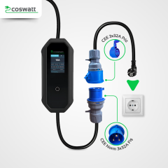 Coswatt Taşınabilir Şarj Cihazı 7 kW / 32A / 10m Kablolu / Tip-2 / 3x32A Fiş / 220V AC / Ev Tipi Dönüştürücü Kablo ve Taşıma Çantası Hediyeli