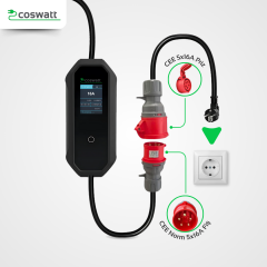 Coswatt Taşınabilir Şarj Cihazı 11 kW / 3P-16A / 10m Kablolu / Tip-2 / 5x16A Fiş / 380V AC / Ev Tipi Dönüştürücü Kablo ve Taşıma Çantası Hediyeli